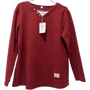 Korean Fashion Women Mock Two-Piece Flannel Long Sleeve Shirt Red/White Size M